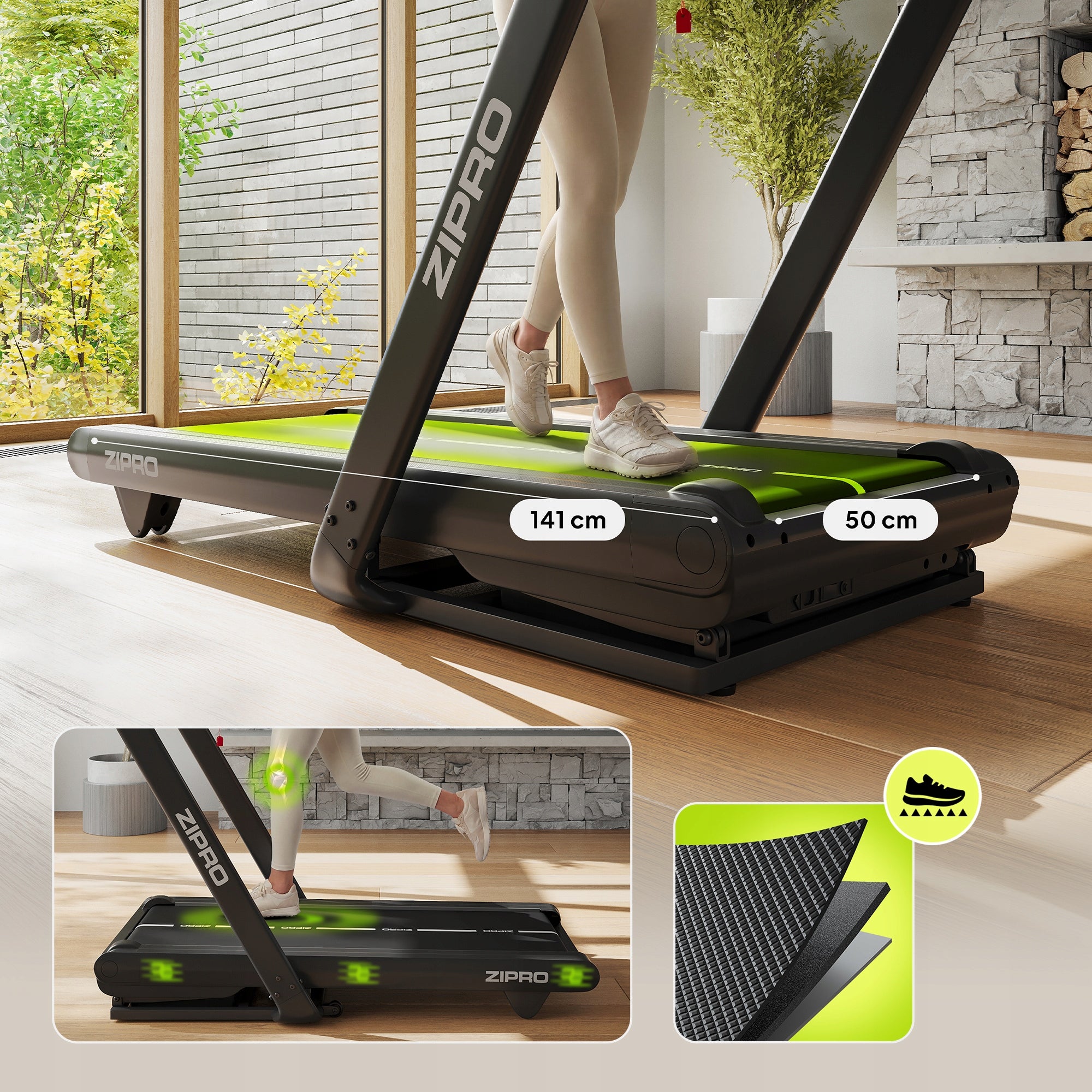 Home Treadmill Electric Folding Belt Slope Shock Absorption - Zipro Maximum user weight 150 kg
