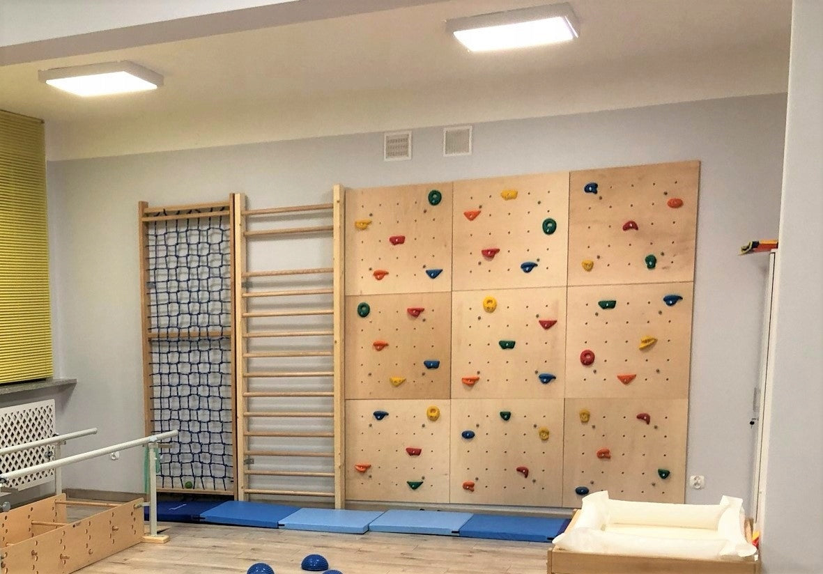 = Home climbing wall for children 225x75 + 15 climbing holds = Dominant material wood