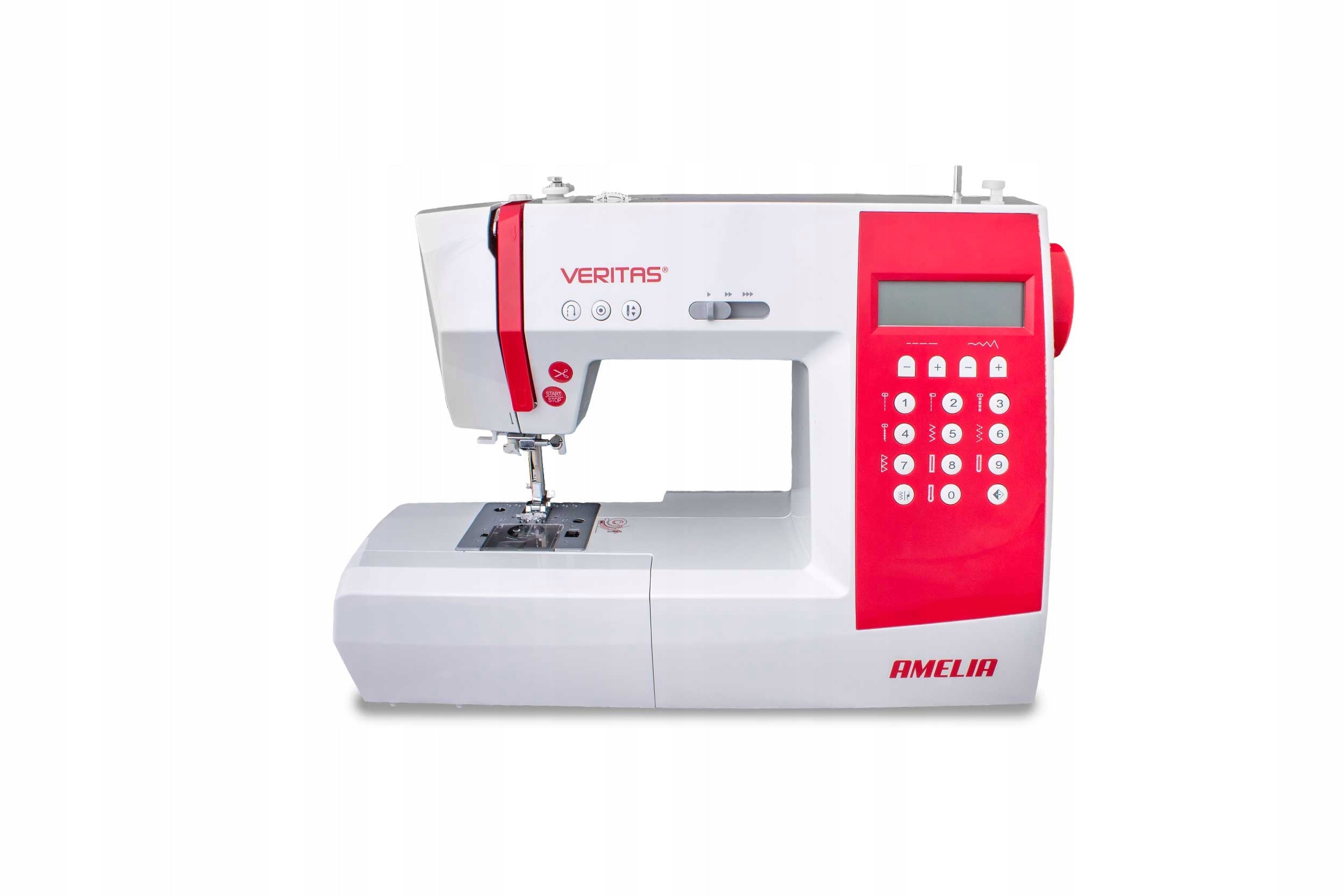 Home sewing machine computer VERITAS AMELIA complete equipment Sewing features embroidery hemming hole edging quilting pleating hem sewing applique sewing repairing backstitching decorative sewing sewing of elastic fabrics rubber sewing sewing zips edge finishing stitching