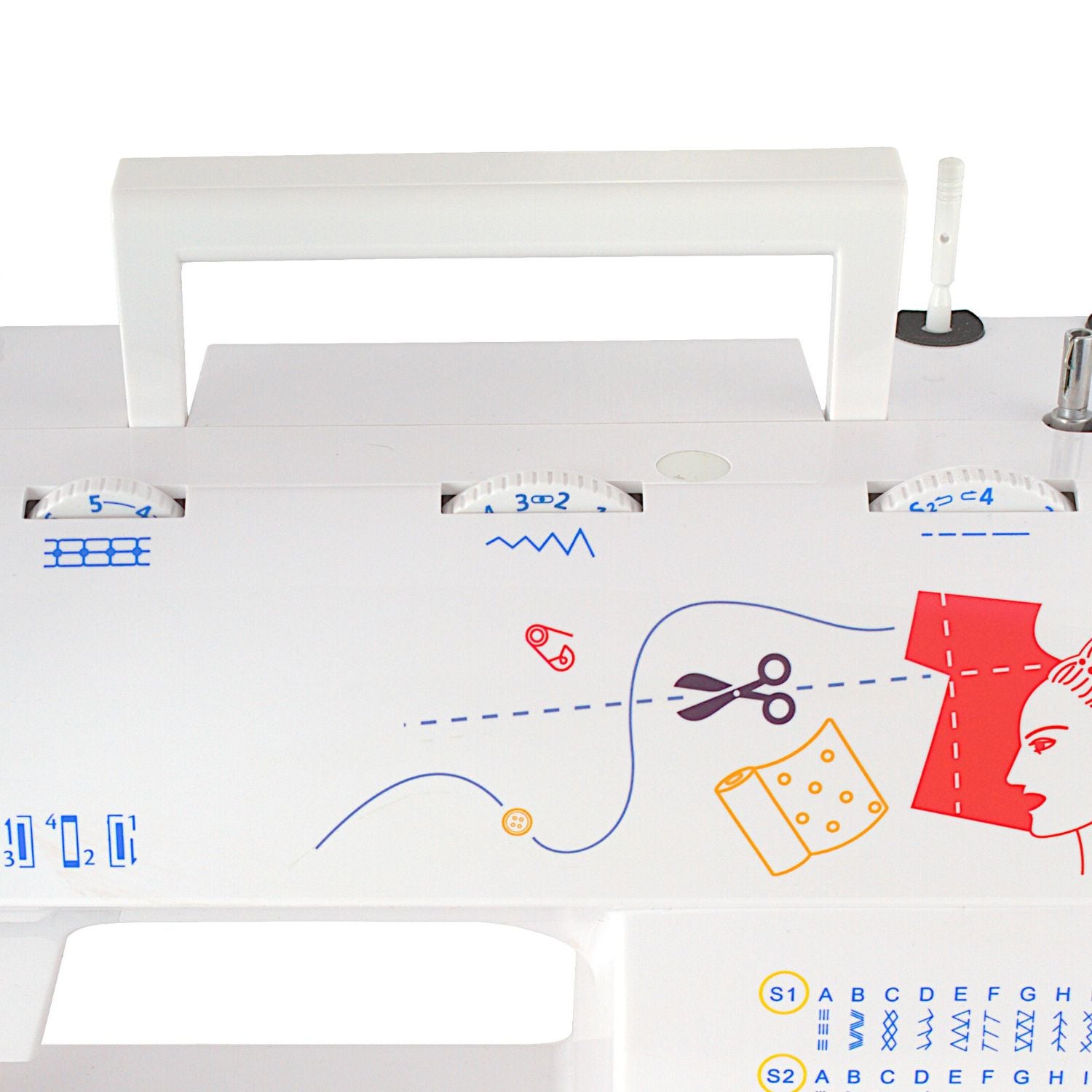 Home sewing machine mechanical strong Łucznik Laura 555 35 programs Sewing features embroidery hemming hole edging quilting pleating hem sewing applique sewing repairing backstitching sewing of elastic fabrics rubber sewing sewing zips edge finishing stitching