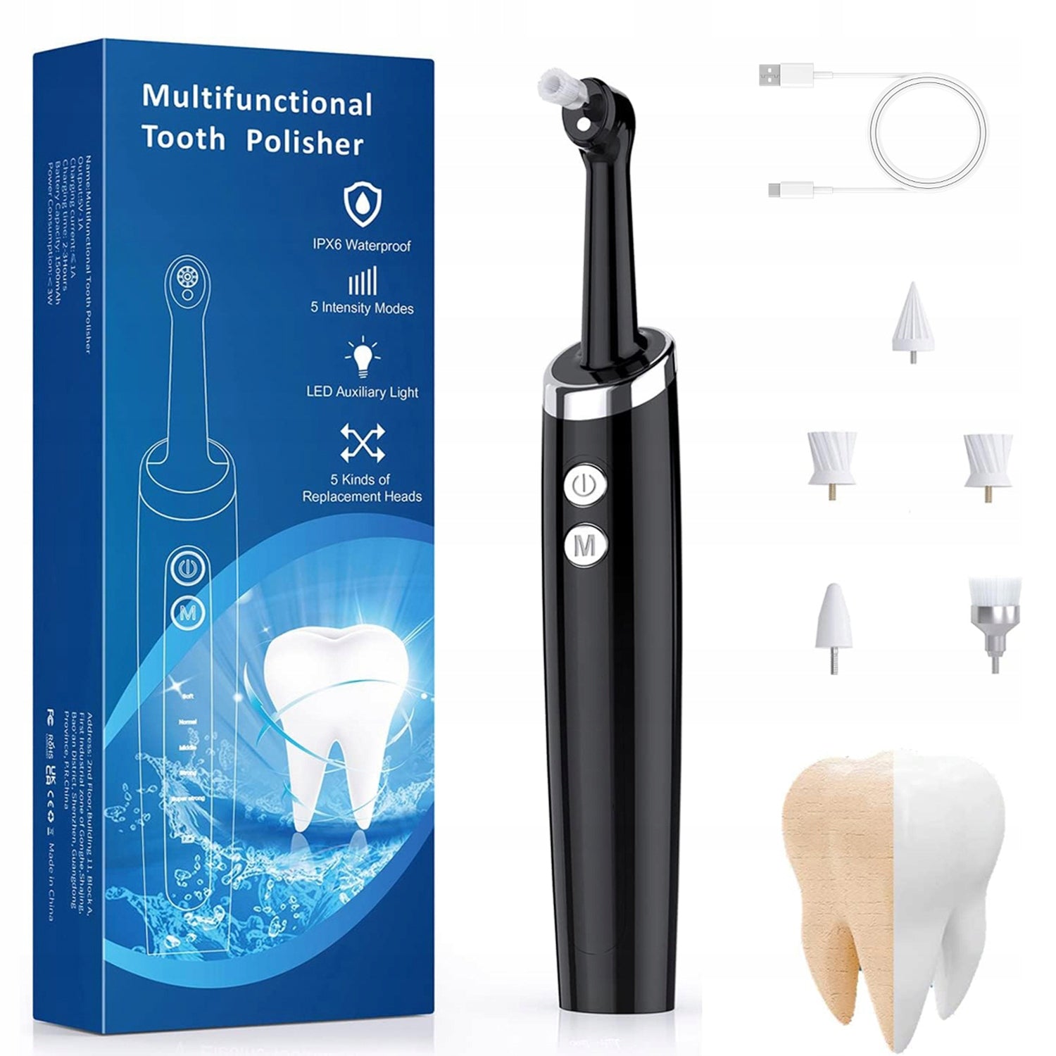 Homemade LED Oral Care Teeth Whitening Polisher with 6 Tips