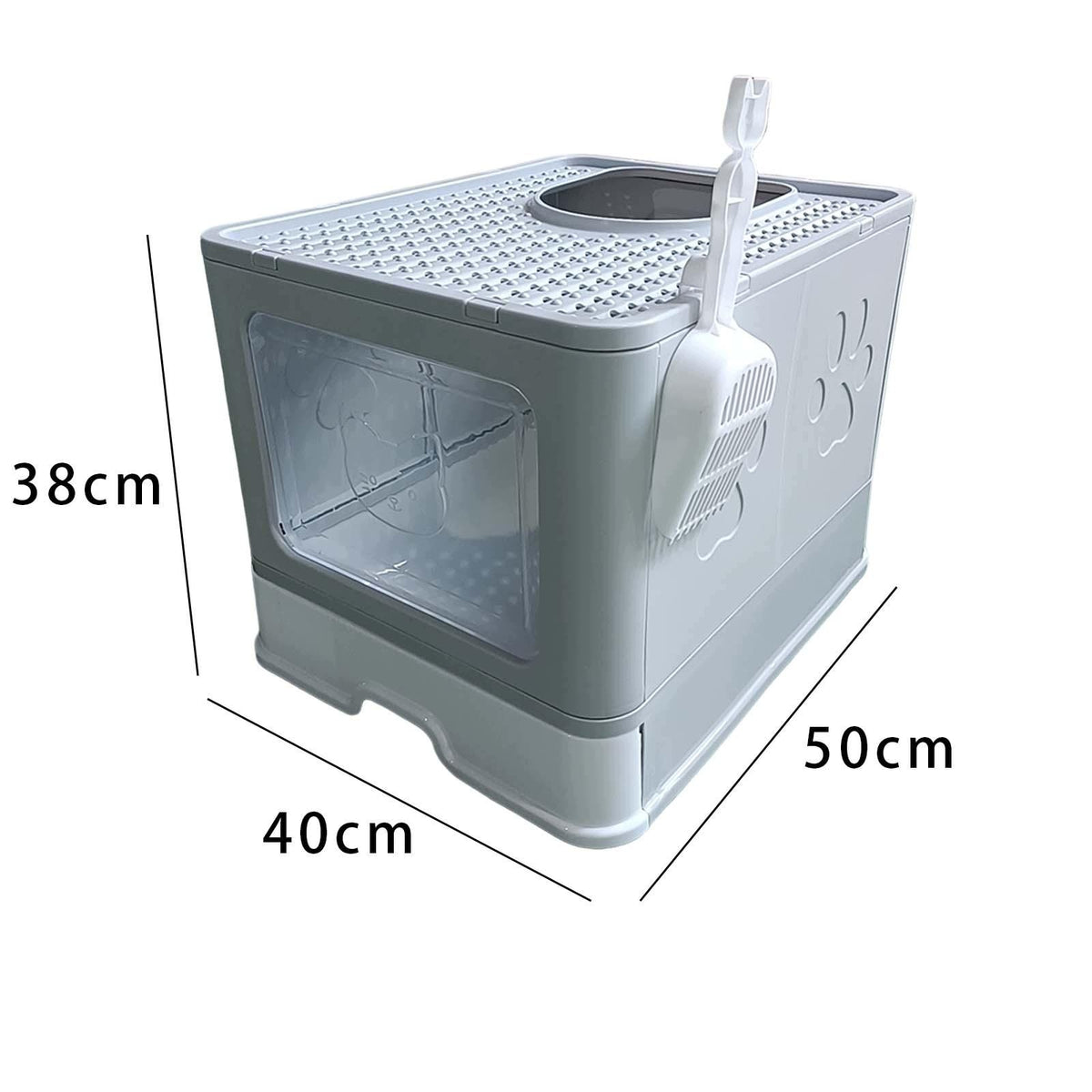 Hooded Cat Litter Box Enclosed Cat Toilet Folded Detachable Reusable Gray Packaging status original