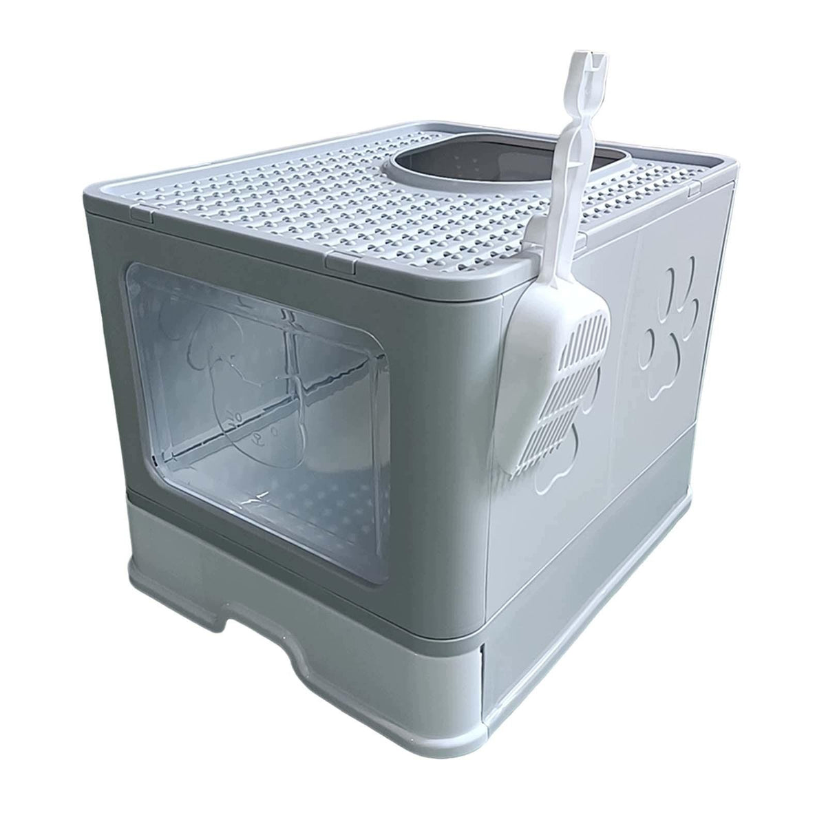 Hooded Cat Litter Box Enclosed Cat Toilet Folded Detachable Reusable Gray