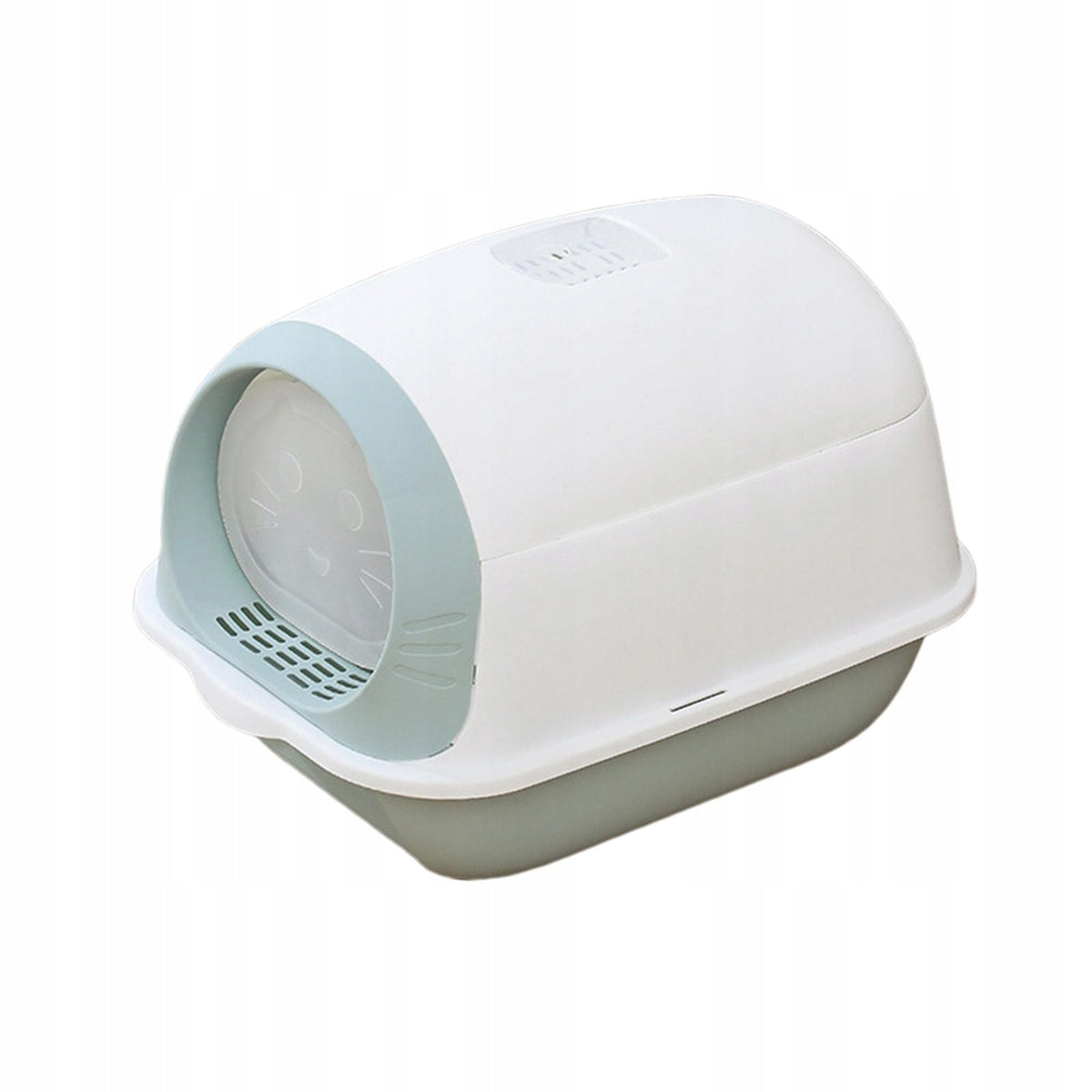 Hooded Cat Litter Box Enclosed Potty Toilet Pan Spoon Non Slip Bottom Blue