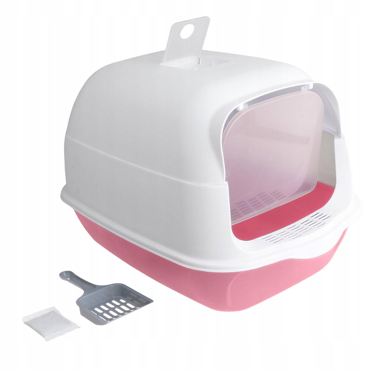 Hooded Cat Litter Box Fully Enclosed Cat Toilet Reusable Urine Litter Pink