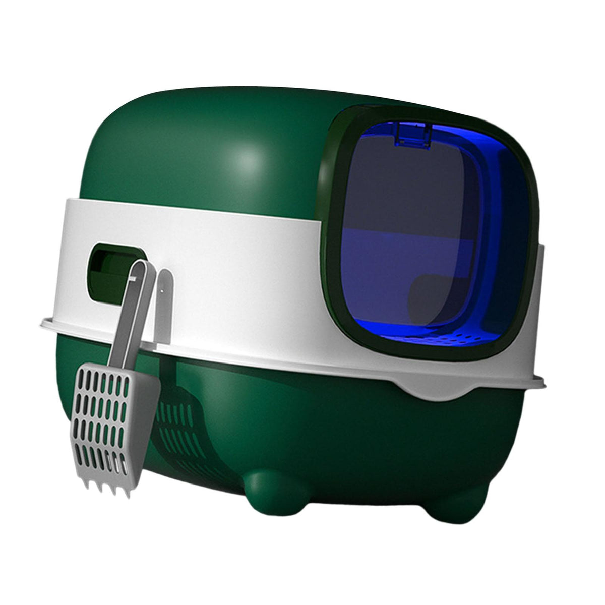 Hooded Cat Litter Box Pet Litter Tray Portable Large Enclosed Cat Green