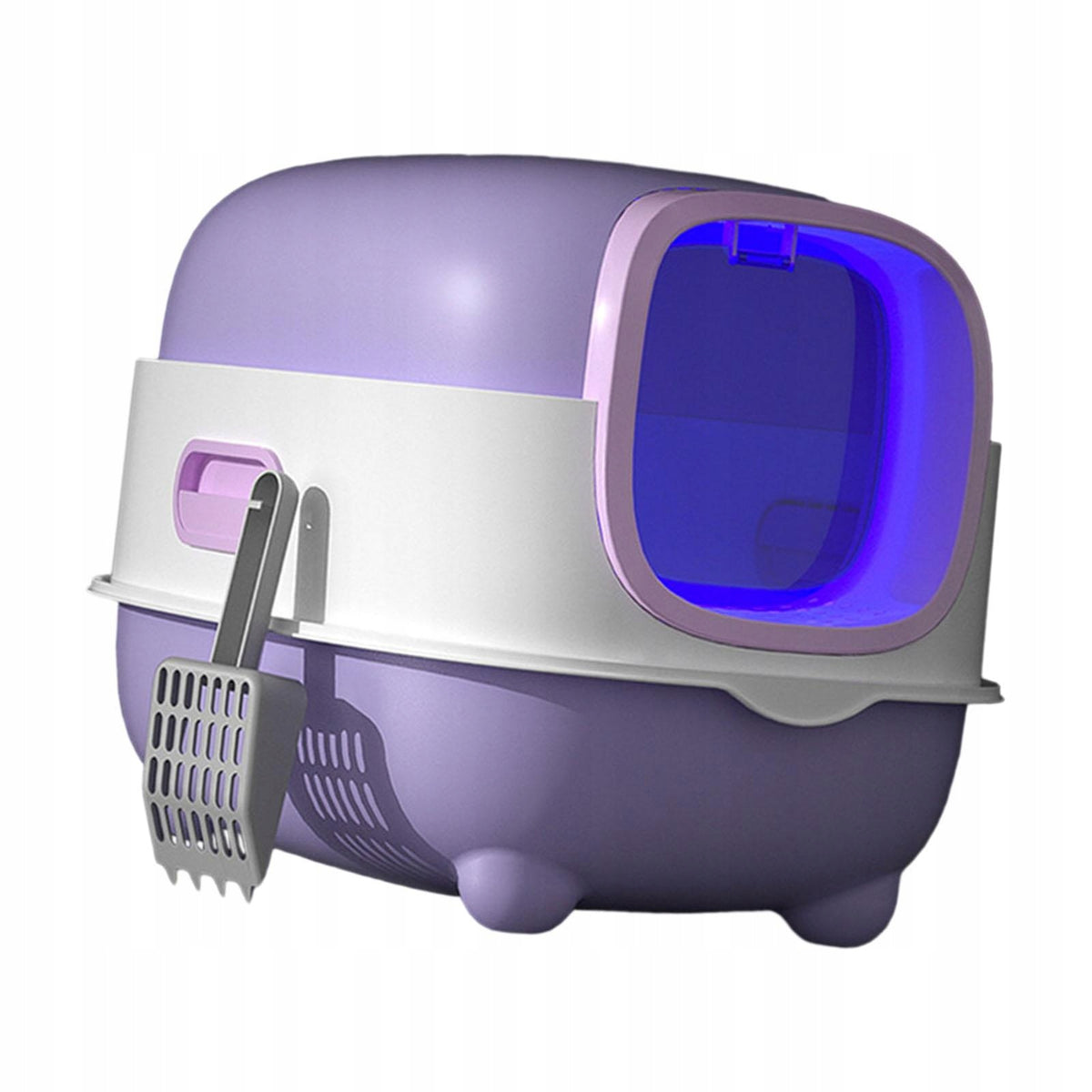 Hooded Cat Litter Box Pet Litter Tray Portable Large Enclosed Cat Violet
