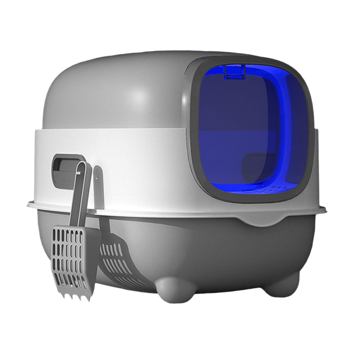 Hooded Cat Litter Box with Lid Easy to Clean Enclosed and Covered Cat Gray