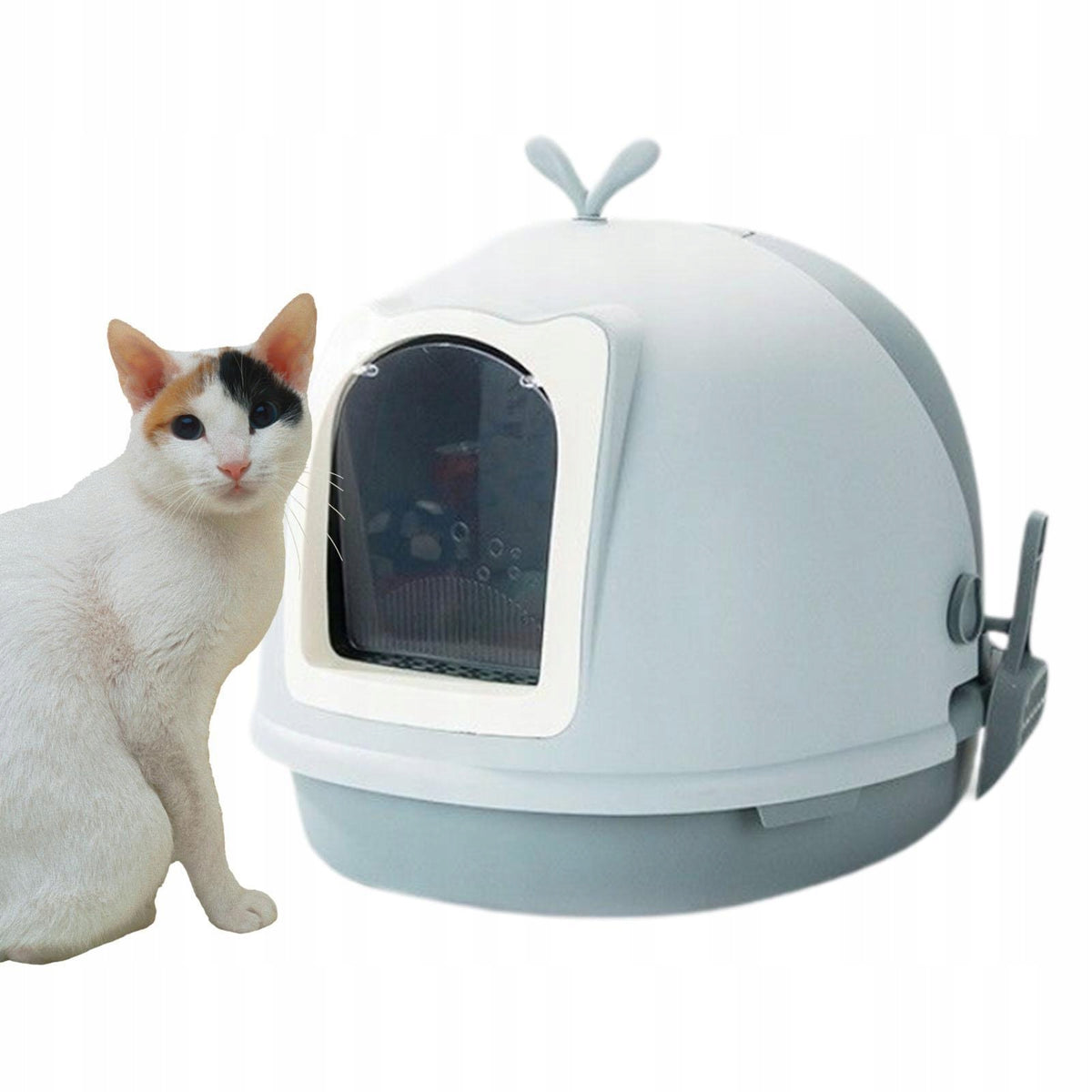 Hooded Cat Litter Box with Lid Large Capacity Cat Toilet Anti grey