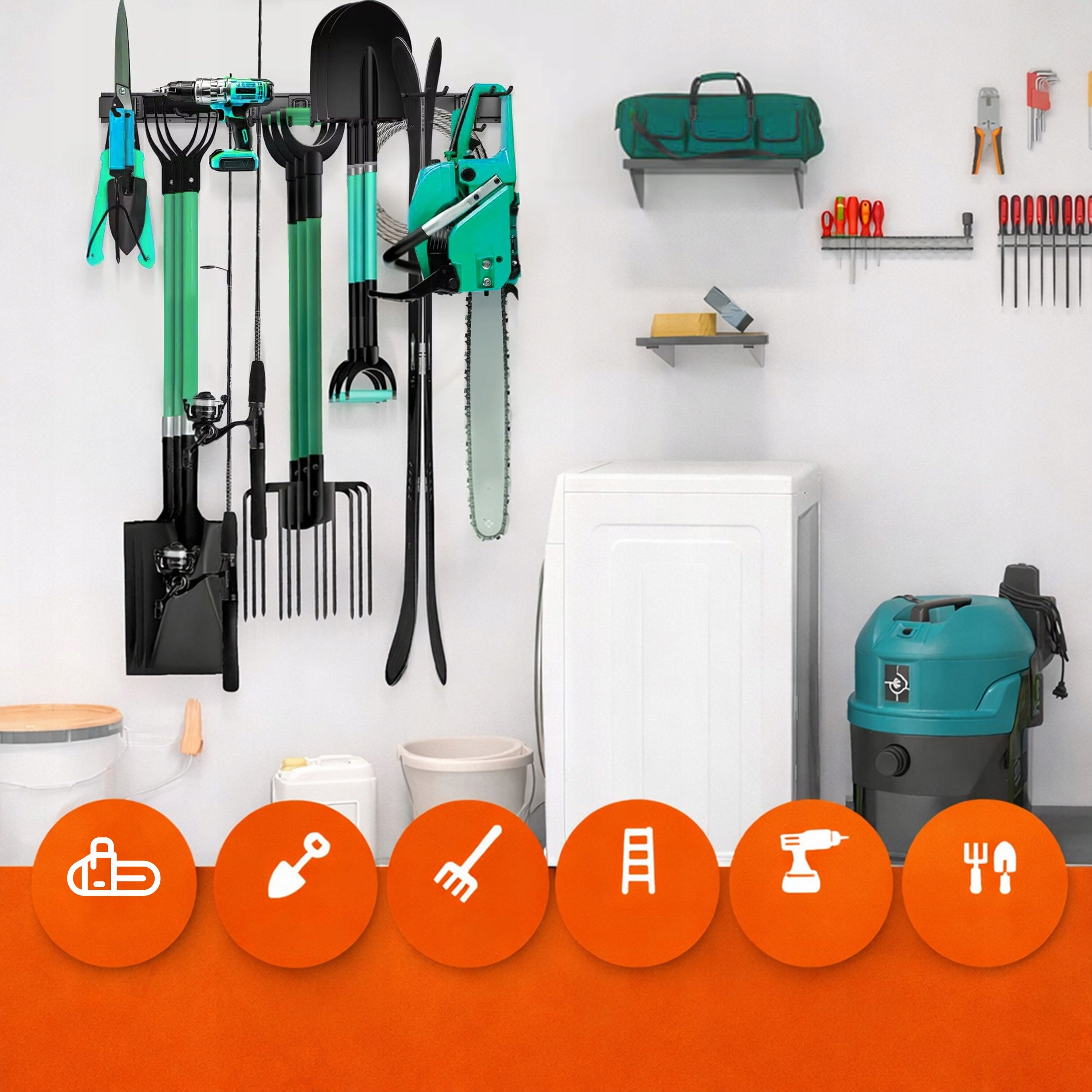 Hook Tool Holders Bicycle Shovels For Garage Organizer Hanger 122,2cm Manufacturer code WIESZAK ORGANIZER NARZĘDZIA OGRODOWE ŚCIENNY