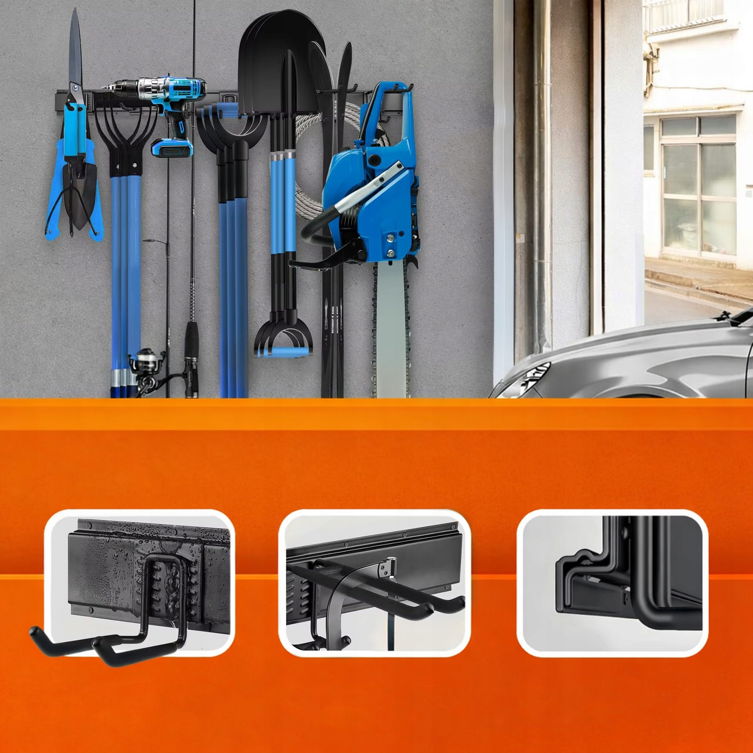Hook Tool Holders Bicycle Shovels For Garage Organizer Hanger 122,2cm Packaging status original