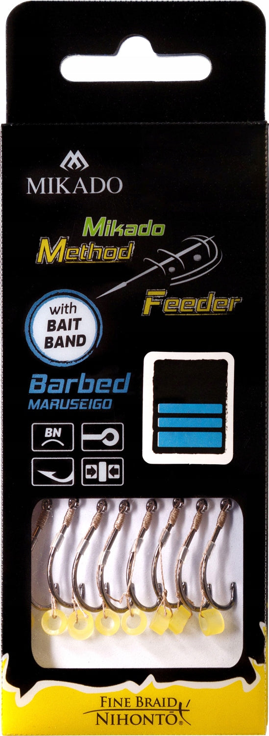 Hooks with leader for method feeder method with elastic band braid Mikado No. 8