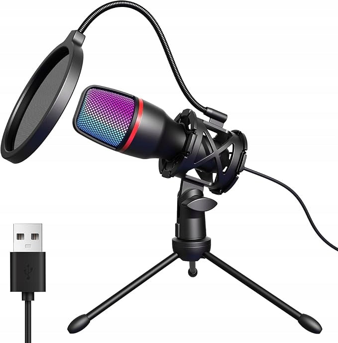 Hoppac USB PC Gaming Microphone with Stand and Pop Filter