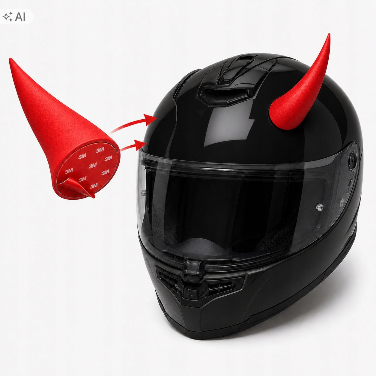 Horns For Motorcycle Helmet Devil Sticky 3M Red Packaging status original