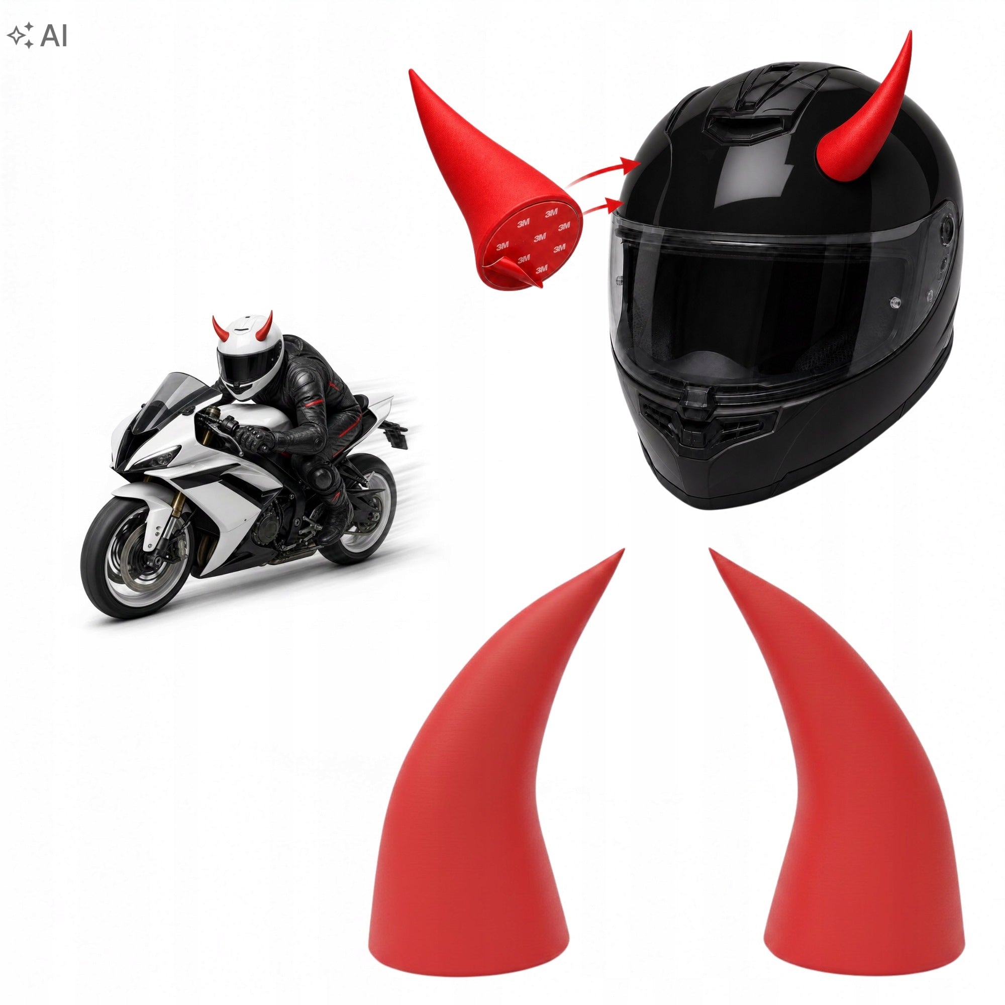 Horns For Motorcycle Helmet Devil Sticky 3M Red