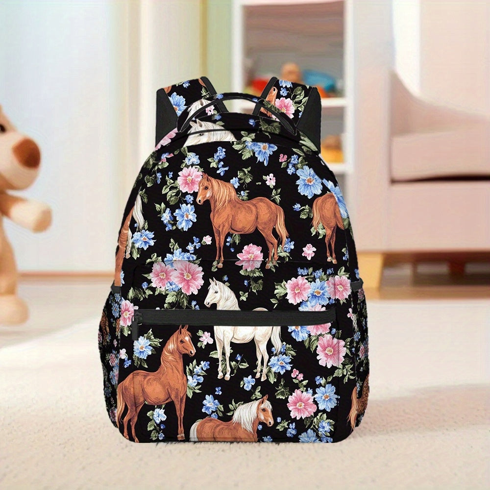 Horse Floral Print Backpack - Lightweight & Spacious for Travel