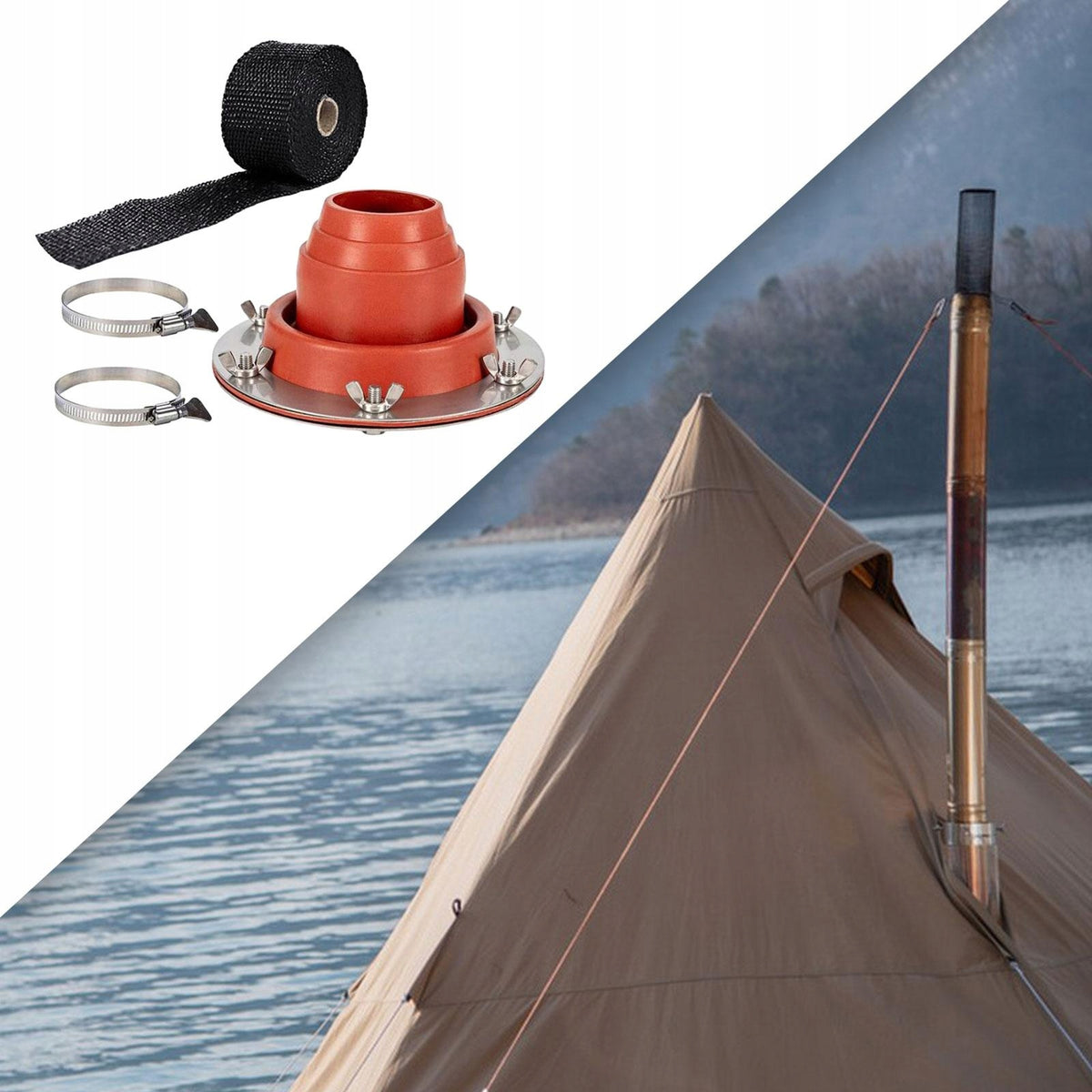 Hot Tent Stove Jack Fireproof Protection Rings for Bell Tent Wood Orange