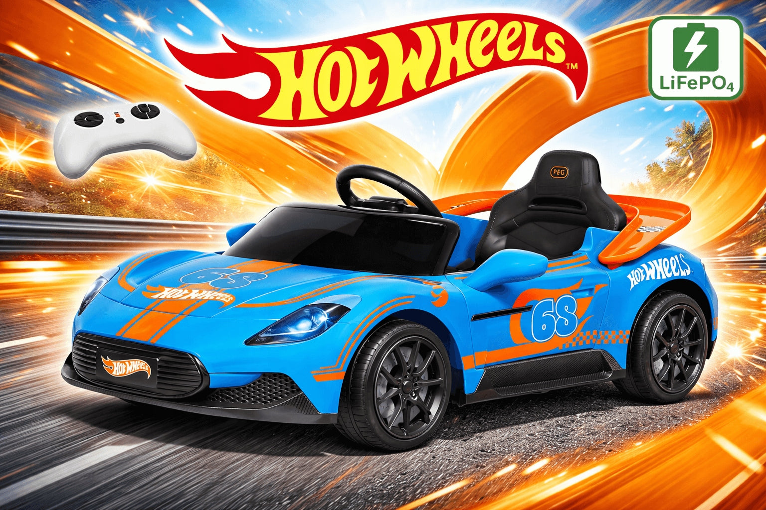 Hot Wheels Auto Battery Operated 12V Peg Perego Remote Control RC LiFePO4 Packaging status original
