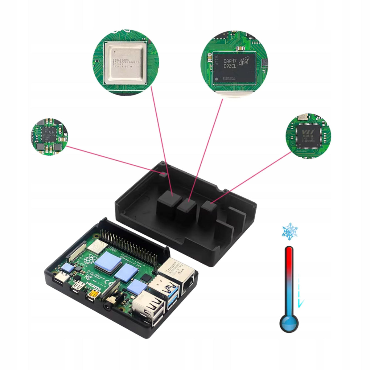 Housing For Raspberry Pi 4 Cooling Black Aluminum Packaging status original