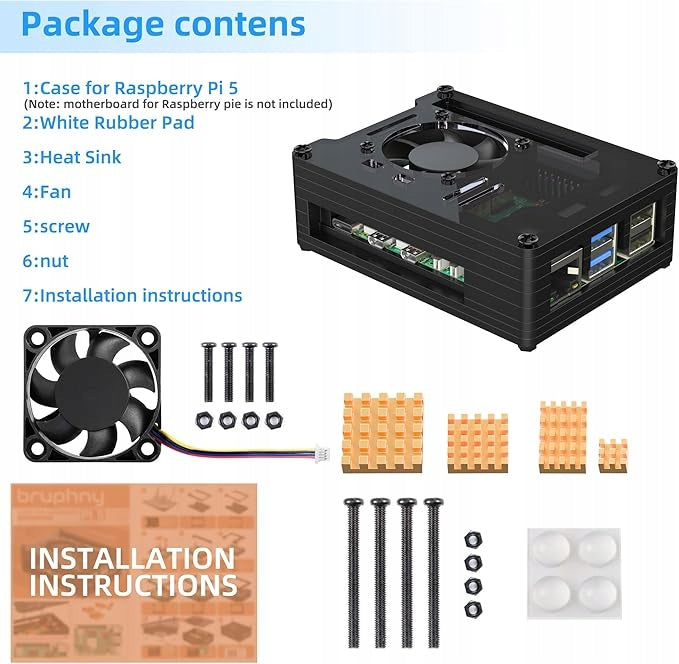 Housing for Raspberry Pi 5 with fan and copper heat sinks 8GB 4GB Manufacturer code DW154