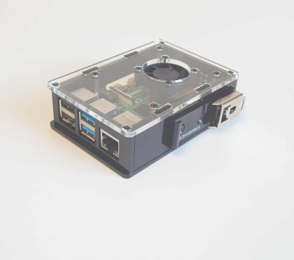 Housing for Raspberry Pi model 4B , for DIN-2 rail version 2 plus fan Manufacturer code RP4 DIN-2 b-t v2 fan