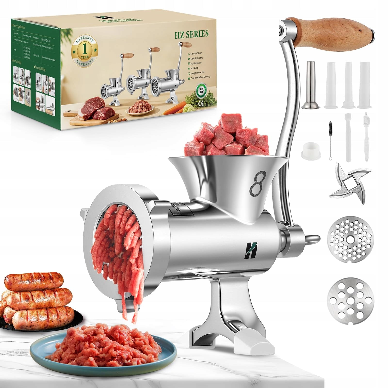 Huanyu 8 Manual Meat Grinder Silver Grinder