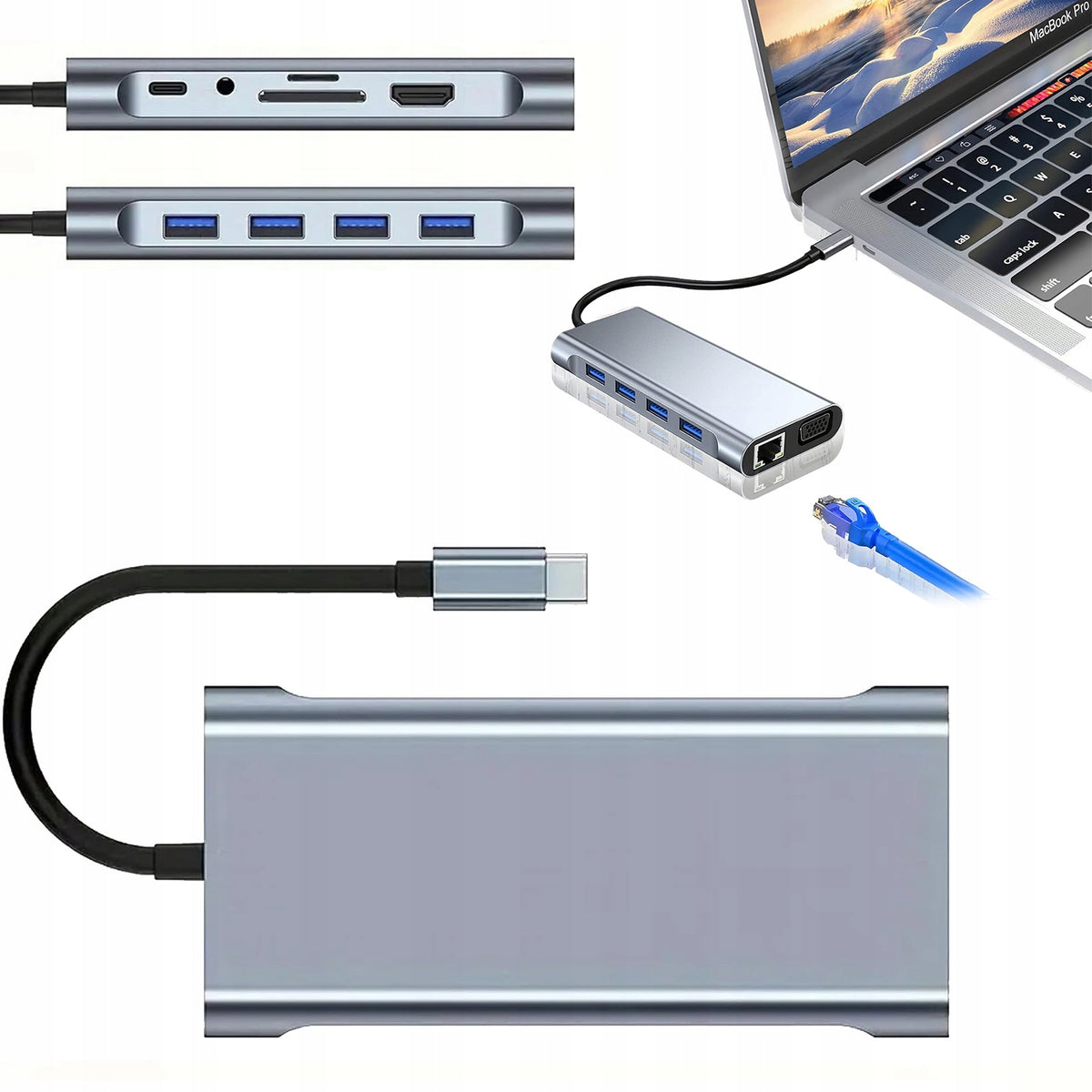 Hub 11in1 Usb-c Adapter 4k Hdmi Vga Usb 3.0/2.0 Type-c Grey
