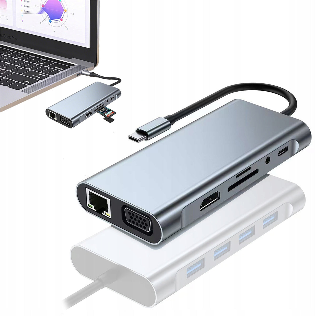 Hub 11in1 Usb-c Adapter 4k Hdmi Vga Usb 3.0 Type-c Grey