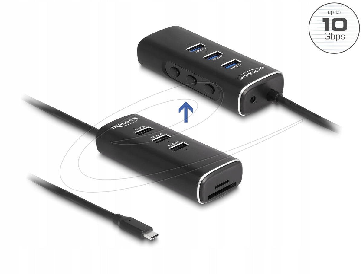 Hub 3x USB 10 Gbps SD card reader Micro SD USB Type-C 60 cm Delock 64234