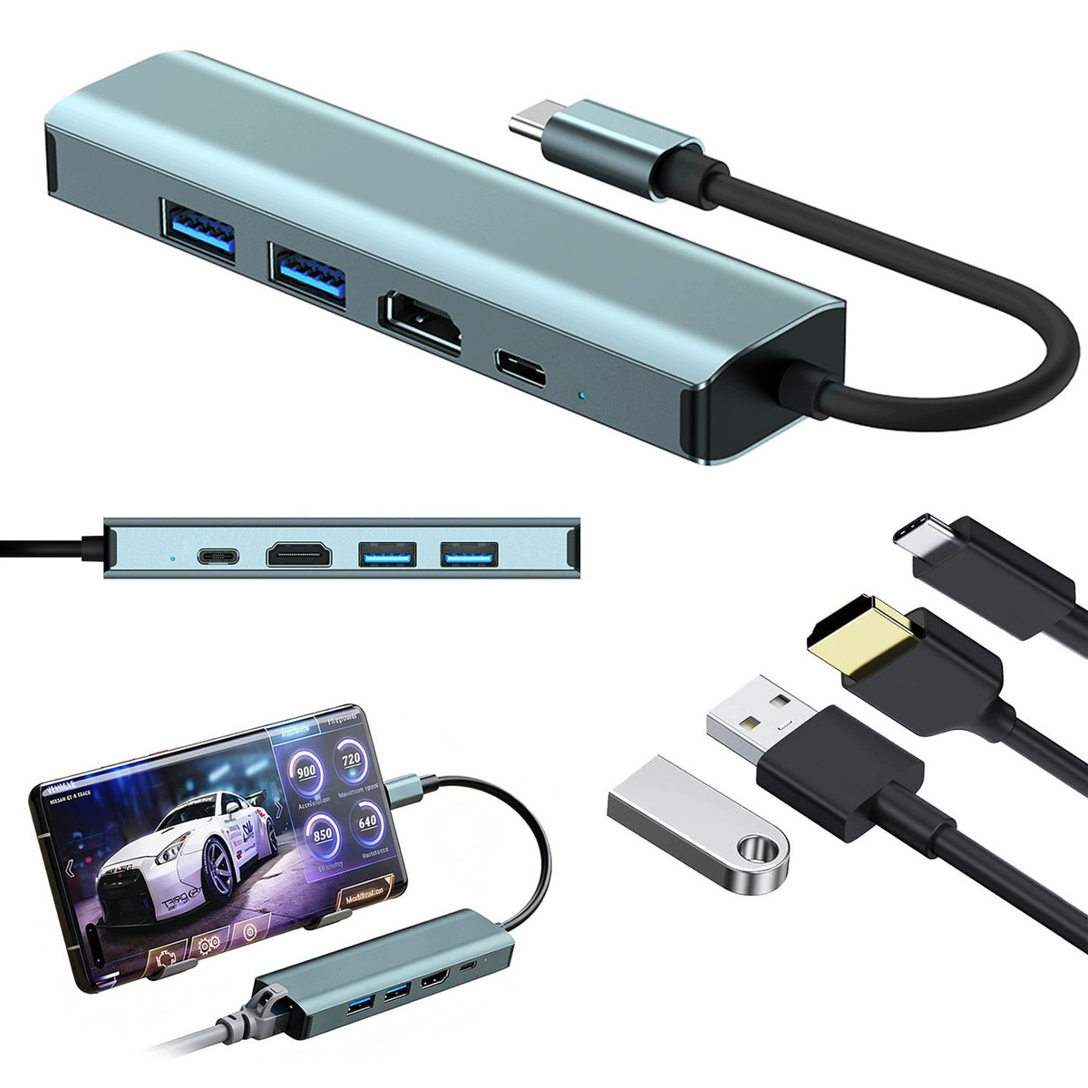 Hub Adapter 5in1 Usb-c Usb Adapter 3.0 / 2.0 Pd 100w Hdmi 4k Solid