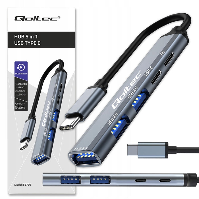 Hub Adapter Splitter USB-C3.1 5in1 USB-C PD USB-C 2x USB2.0 USB3.0