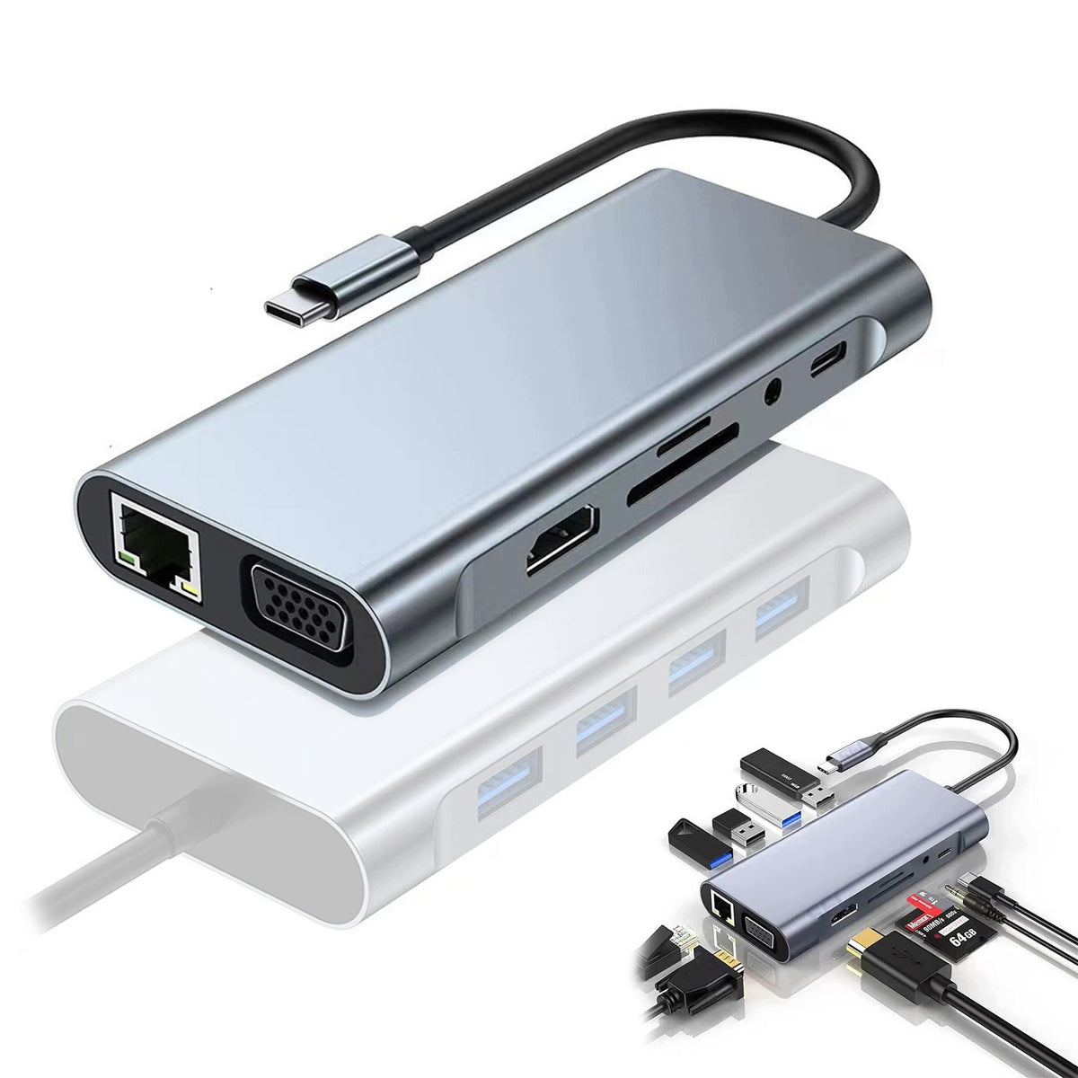Hub Adapter Usb-C Adapter Usb Splitter Super Slim 11in1