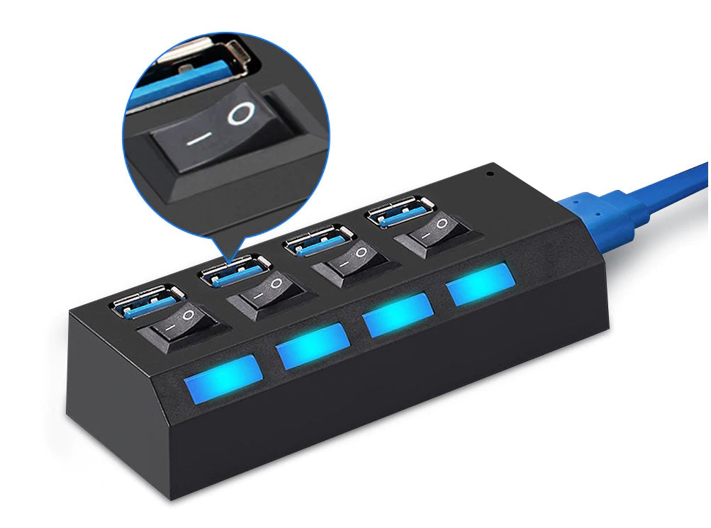 Hub Splitter Ruffberg HB1 4 USB 3 0 Ports Data Transfer Circuit Breakers Packaging status original