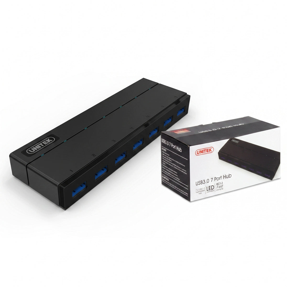 Hub USB 3.0 Active Splitter 7 Ports USB Power Adapter Charger BC1.2 5Gbps