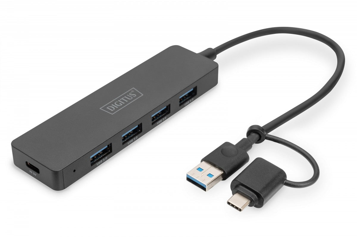 Hub USB 3.0/Concentrator 4-port SlimLine USB A + USB-C adapter 5Gbps,