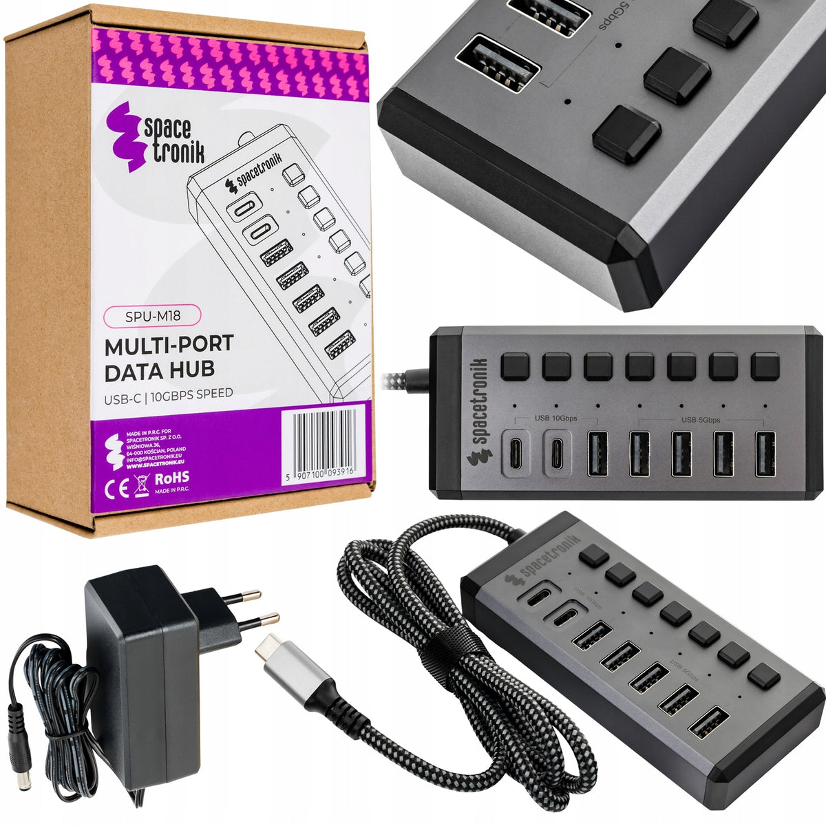 Hub USB Adapter BUTTON OFF Spacetronik 7 ports
