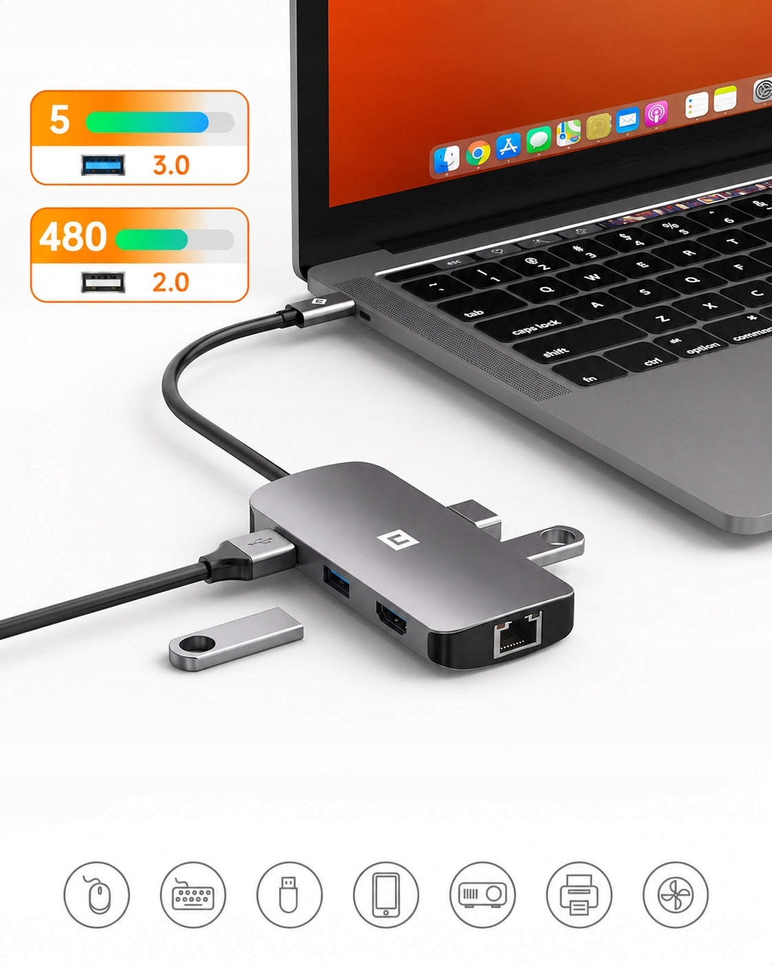 Hub USB C Adapter 7in1 HDMI 4K RJ45 Ethernet 1Gbps PD 100W USB 3.0 NOVOO Manufacturer Novoo