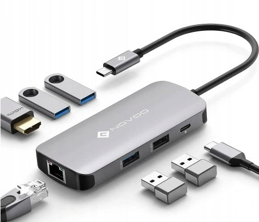 Hub USB C Adapter 7in1 HDMI 4K RJ45 Ethernet 1Gbps PD 100W USB 3.0 NOVOO