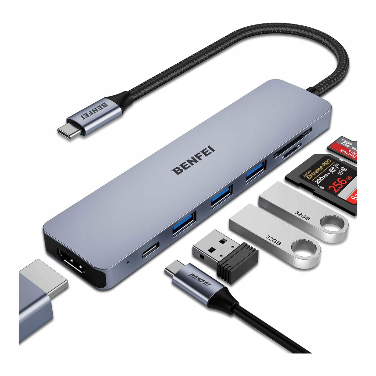 Hub USB C Adapter Multiport HDMI Output 4K SD Card Reader USB3.0 PD60W