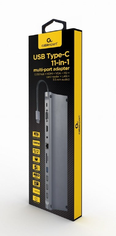 Hub USB-C PD GbE VGA HDMI 4xUSB SD Card Reader