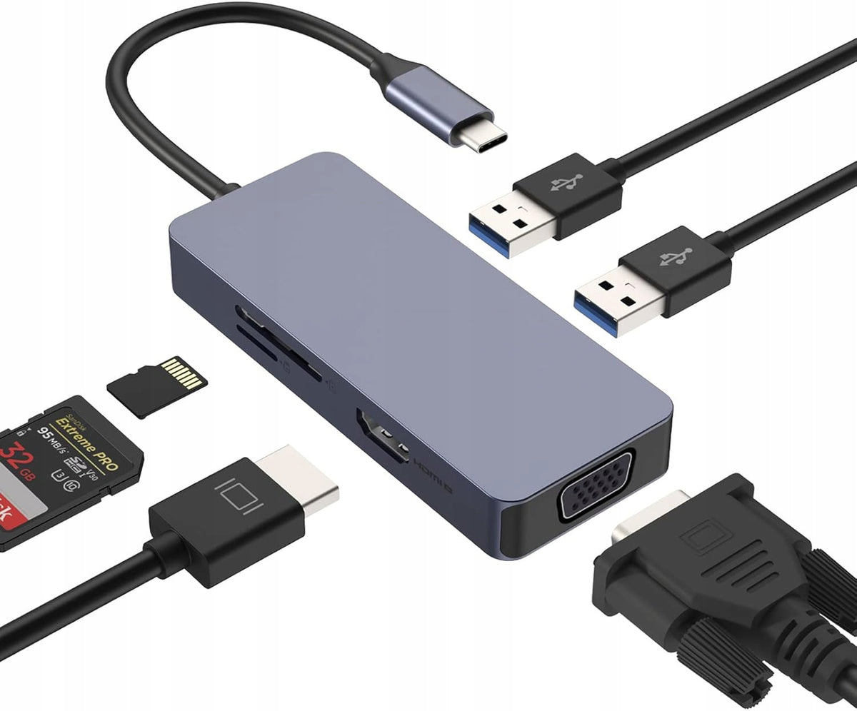 Hub USB-C multiport adapter 6in1 HDMI, USB 3.0, SD,TF, VGA