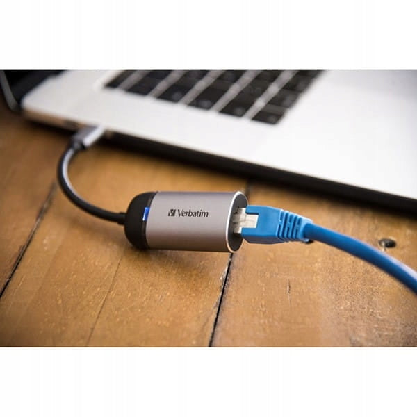 Hub Verbatim USB-C to GIGABIT ETHERNET 1 port cable 10cm grey Manufacturer code 49146