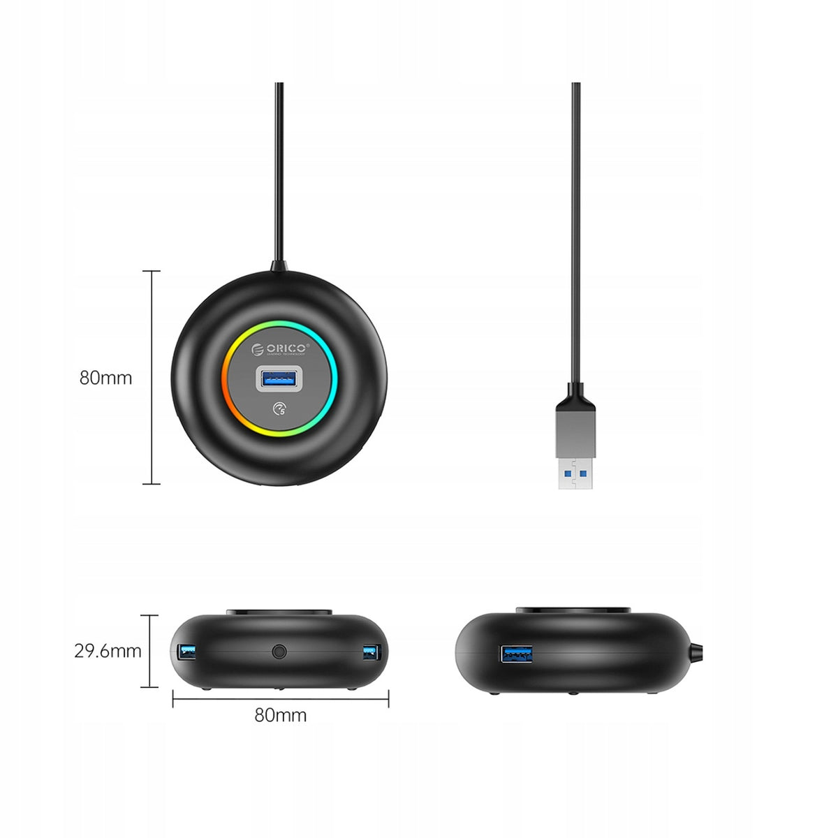 Hub adapter 4-port USB-A - USB-A mini jack RGB 0.3 m - black