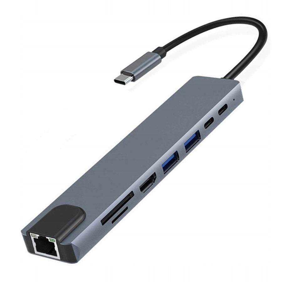 Hub reader USB type - C 8 ports, RJ45, HDMI 4K, 2xUSB 3.0, SD cards,TF