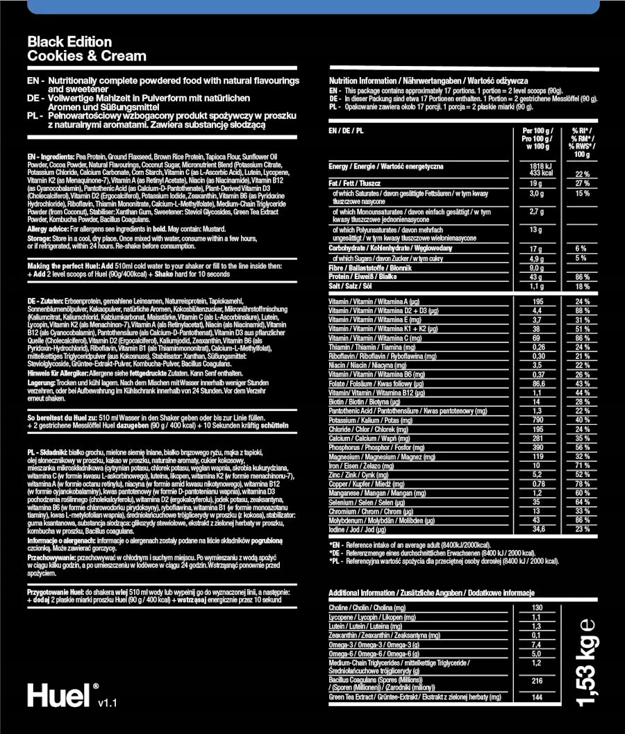 Huel Black Edition - cake with cream + scoop - 17 meals Expiration date at least 3 months from the date of purchase