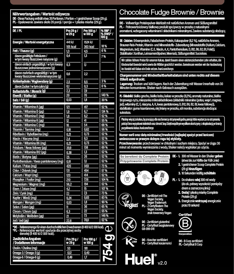 Huel Complete Protein - brownie + scoop - 26 servings EAN (GTIN) 5060925290684