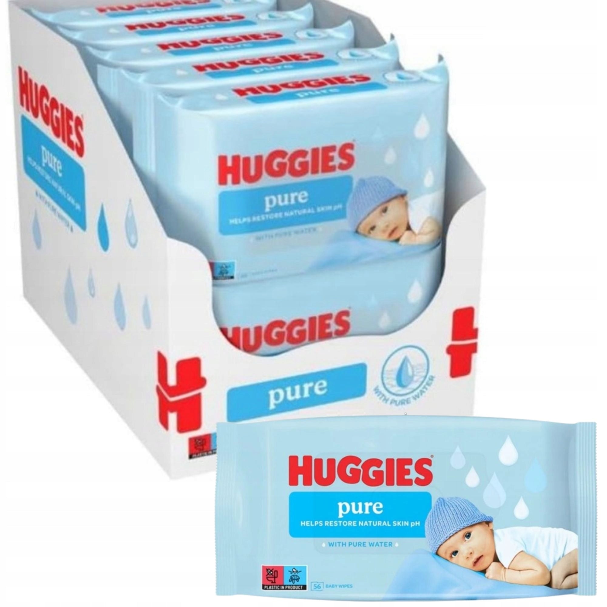 Huggies Pure Water Baby Wet Wipes 99% Water 10 x 56 Pack