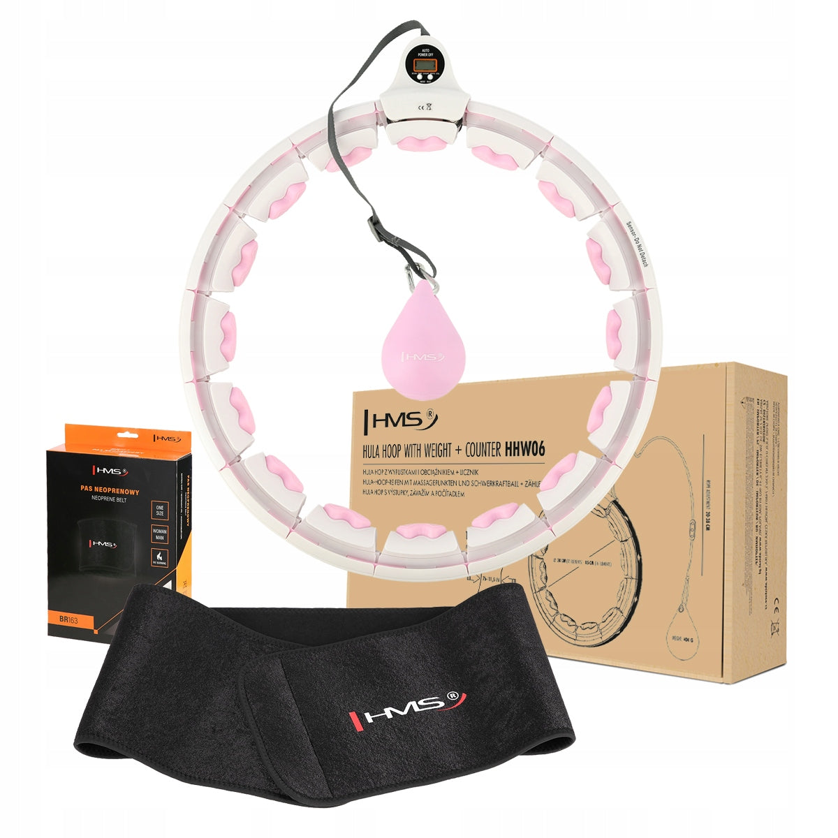 Gymnastikreifen HMS Hula Hoop HHW06 mit Gewicht und Gürtel BR163, rosa 