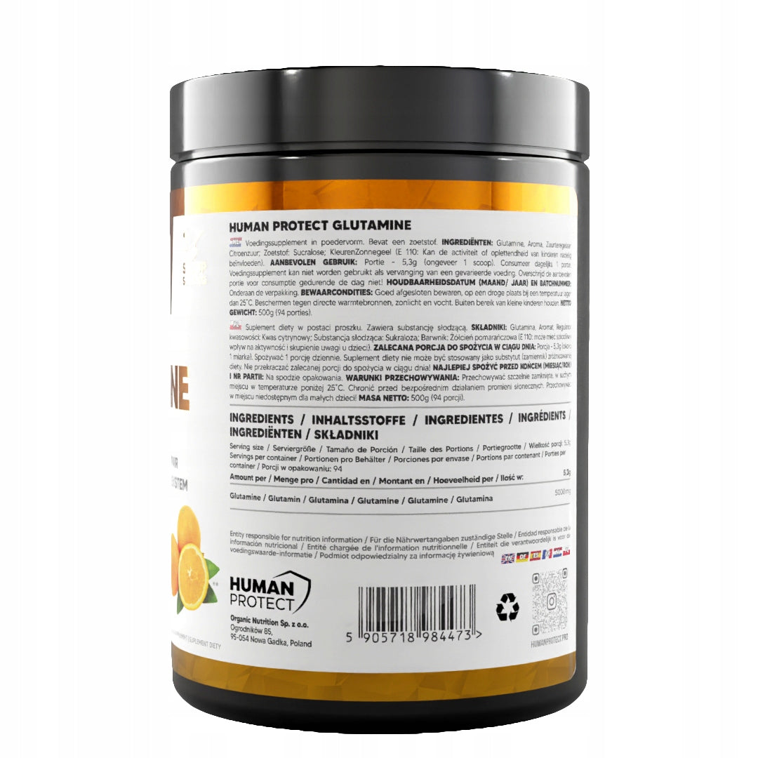 Human Protect GLUTAMINE 500g GLUTAMINE Regeneration Amino Acids Orange Packaging status original