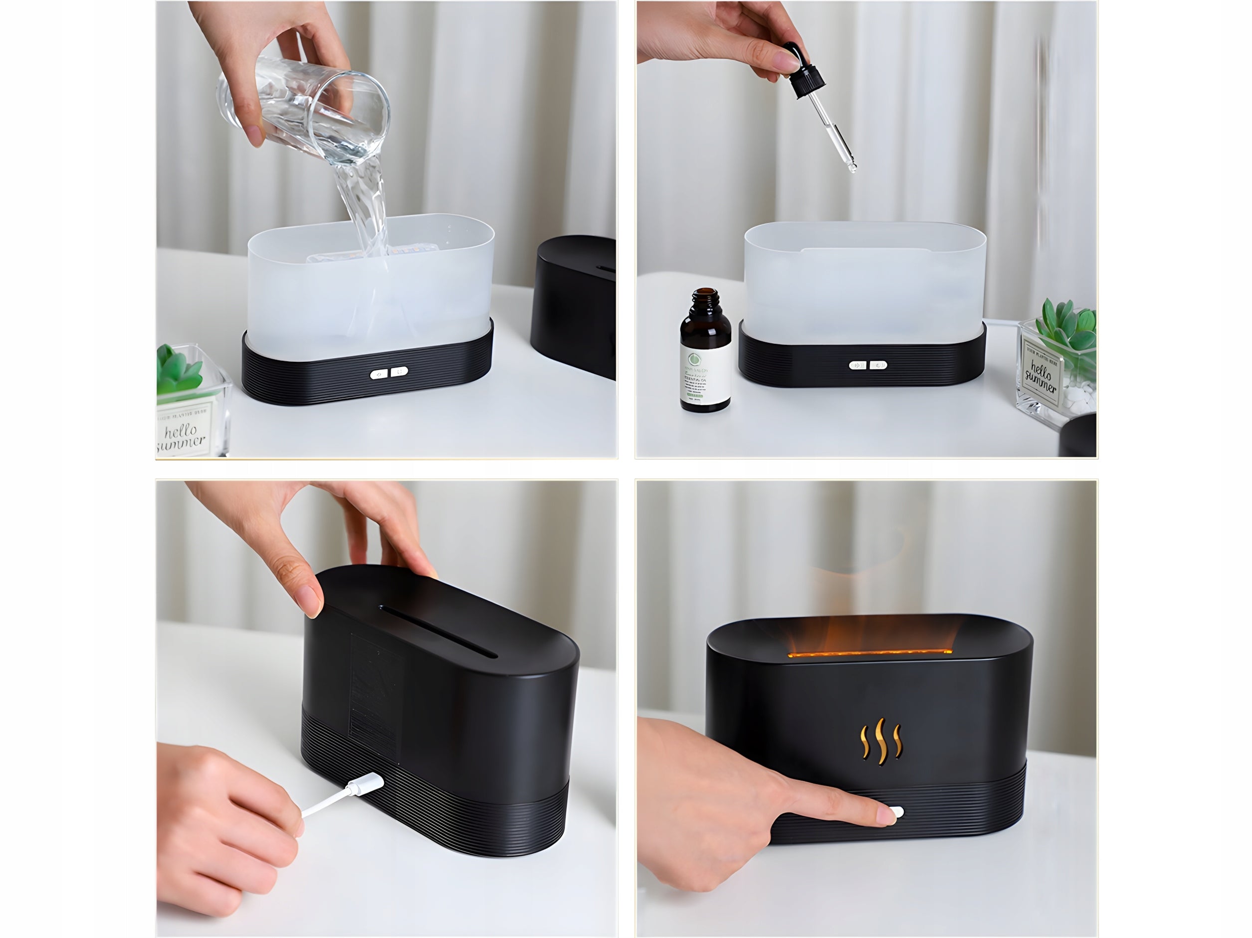 Humidifier Diffuser for Essential Oils Aromatherapy Fireplace Black Model DQ701